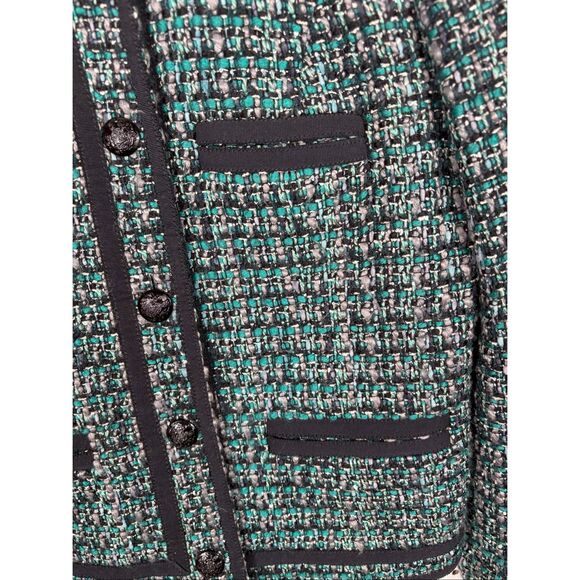 J Crew Blazer Women Tweed Fanfare Peackock Green Wool Blend Lined Metal Button s - Picture 4 of 9